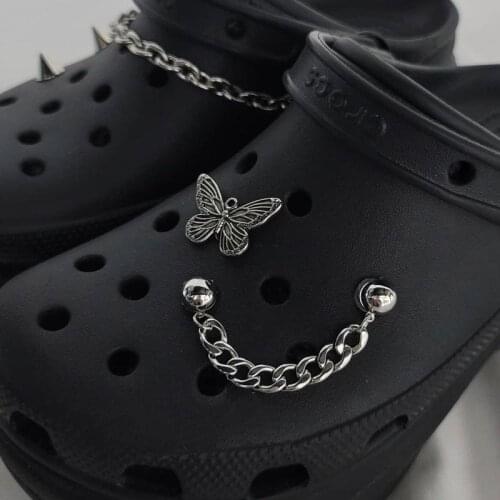 2021 Fashion Croc Charms Designer Hot Sale Quality Shoes Charms for Croc DIY Rhinestone Chain Butterfly Shoe Buckle Rivet Trend