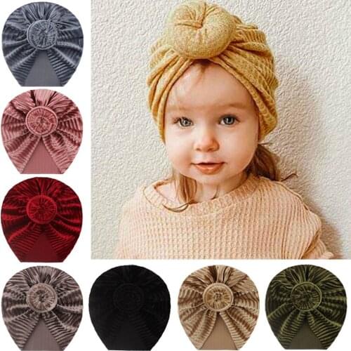 2021 New Velvet Hats Baby Solid Color Striped Cap Hat Kids Flannel Beanie Autumn Winter Warm Girls Velvet Hats