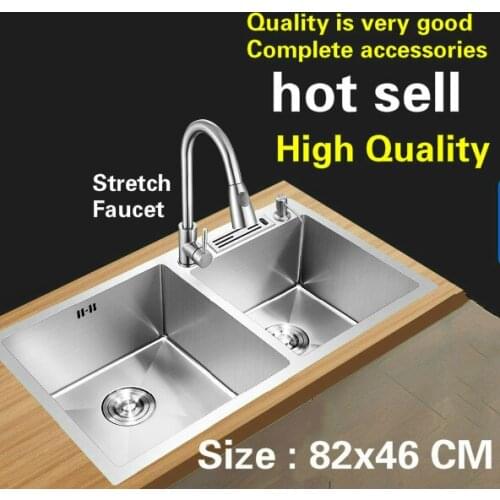 Free shipping Apartment high quality multifunct kitchen manual sink double groove food grade 304 stainless steel 820x460 MM