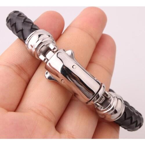 Luxury Persian Stainless Steel Magnetic Clasp Black Cowhide Leather Men Women Bracelets New Design Gift