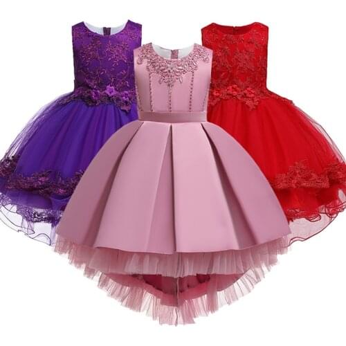 Kid Girls Elegant Wedding Pearl Petals Girl Dress Princess Party Pageant Long Sleeve Lace Tulle for 3 4 5 6 7 8 9 10 11 12 Yrs