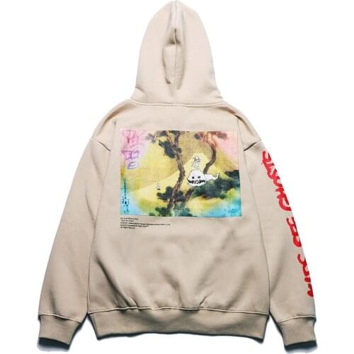Kanye Kids See Ghost Print Velvet Sweatshirts Men and Women Hip Hop Streetwear Cotton Hoodies