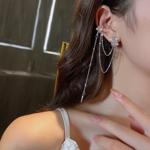 Long Tassel Earrings For Women Girls S925 Silver Shiny Crystal Fashion Trendy Exquisite Wedding Ear Clip Jewelry Christmas Gift
