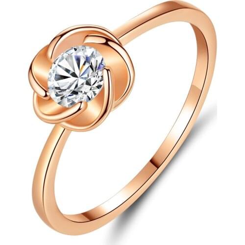 Elegant Rose Shape Zircon Ring Wedding For Women AAA Cubic Zirconia Engagement Copper Ring Lady Fashion Jewelry For Girlfriends