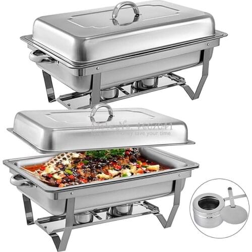 9L Chafing Dish Stainless Steel Chafer Full Size Rectangular Chafers for Catering Buffet Set with Folding Frame