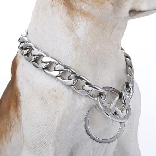 15mm Dog Chain Dog Collar Choker Link Necklace Pet Supplies Silver Color Solid Stainless Steel Metal Accessory Sturdy Durable