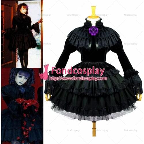 Gothic Lolita Japan J-rock Black Velvet Dress Cosplay Costume Tailor-made[CK171]
