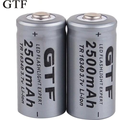 GTF 3.7V 2500mAh Lithium Li-ion 16340 Battery CR123A Rechargeable Batteries 3.7V CR123 for Laser Pen LED Flashlight Cell