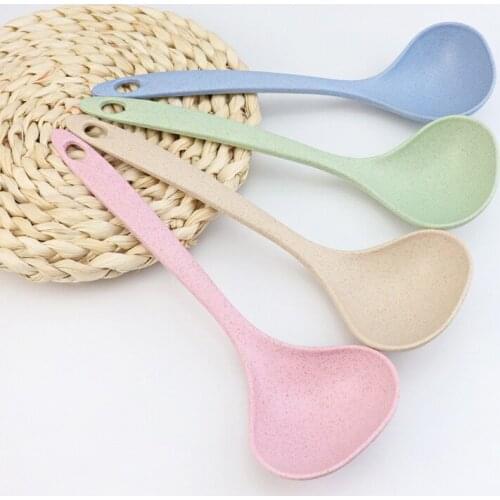 Soup Spoons Rice Scoops Ladles Wheat Straw Serving Spoon Long Handle Skidproof Hanging Colorful Big Dinnerware Porridge Ladles