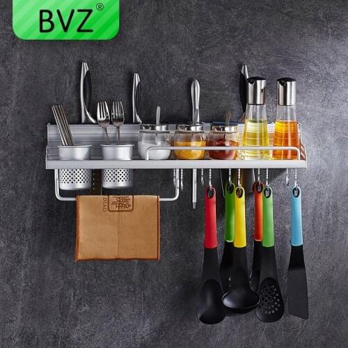 BVZ Wall Mounted Multifunction Knife Holder With hooks Shelf Knife Block Rack Stand for Knives Gap Holder Kitchen Storage