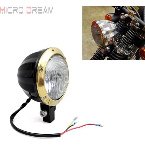 Motorcycle Brass 4'' Round Headlight Bezel 12V 55/60W Vintage Emark E4 Headlamp for Harley Chopper Cafe Racer Yamaha XS650