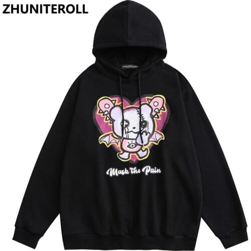 2021 Cartoon Gothic Print Men Hoodies Streetwear Hip Hop Harajuku Casual Pullover Hooded Sweatshirts Men Japanese Couple Tops