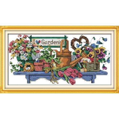 I love gardening cross stitch kit cartoon 14ct 11ct count print canvas stitching embroidery DIY handmade needlework