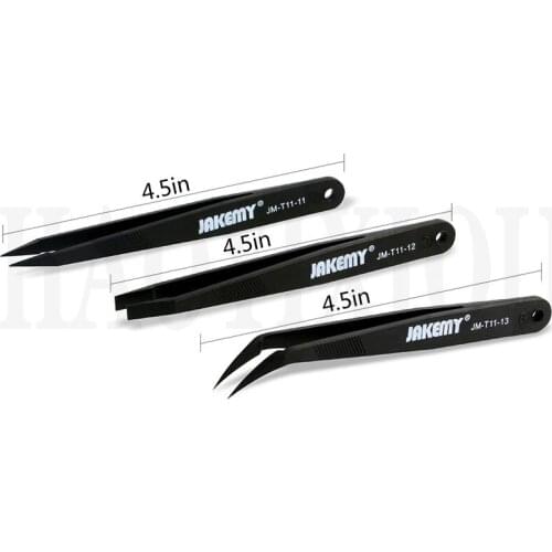 JAKEMY JM-T11 3in1 Anti-static Tweezers Kit Heat Resistant Flat Pointed Curved Tweezers Set for iPhone Samsung Laptop PCB Repair