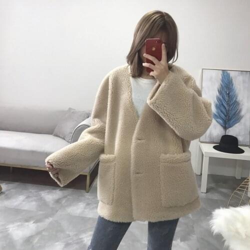 Real Fur Coat Women Vintage Autumn Winter Coat Women Short Korean Oversize Vneck Wool Jacket Abrigos Mujer Invierno 2020 YY681