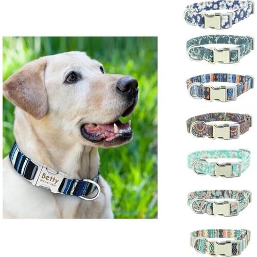 Personalized Dog Collar Nylon Adjustable Pet Dog Tag Collar Custom Puppy Cat Name Phone ID Collar For Medium Large Dogs Engraved