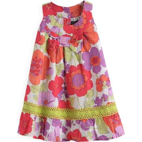 2017 Floral Girls Dresses Green Belt Children Clothing Print Dress 4-8Year Summer Cotton Girl Clothes Kid dresses rose