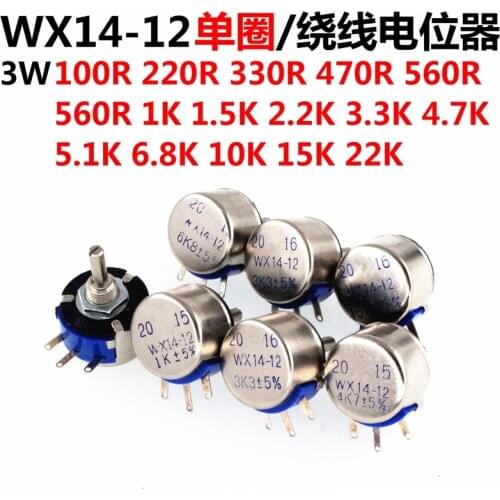 New WX14-12 3 3W Lap Wirewound Potentiometers 1K 1K5 2K2 3K3 4K7 5K1 20K 10K 15K 22K 100R 220R 330R 470R 560R 680R Ohm