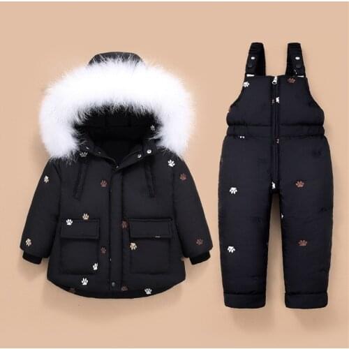 Childrens Down Jacket for boys Winter baby girl Clothes with Big Fur Down snow Sets 2pcs Baby girls Overalls kids Infant Coat