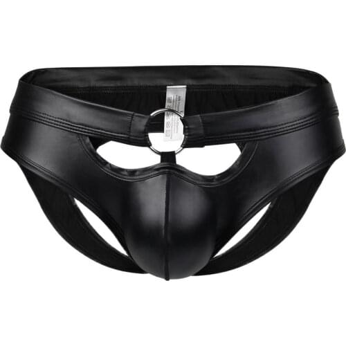 Sexy Male Panties Underpants Faux Leather Briefs Open Butt Backless Bikini Erotica Underwear Gay Fetish Men Lingerie