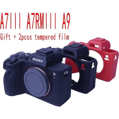 Silicone Skin camera bag Case Protector Cover for Sony Alpha A7 III / A7R III / A7R3 A7RM3 / A9 ILCE-9 Gift + 2pcs tempered film