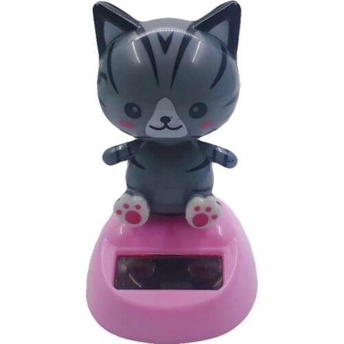 Cute Solar Powered Cartoon Cat Swing Toy Car Dashboard Ornament Home Decoration
