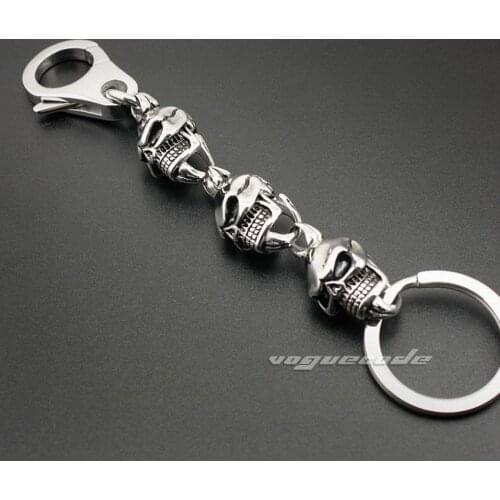 Unique 316L Stainless Steel Skull Mens Biker Rocker Punk Keychain 5L018KC Claps 3P3