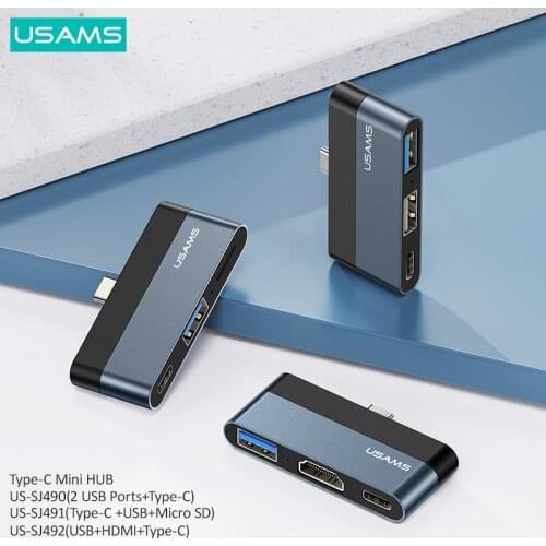 USAMS Type-C Mini Hub USB 3.0 2.0 To HDMI 4K Splitter Adapter For iPad Pro/Laptop/Phone/PC USB C Hub Expander With PD 60W Charge