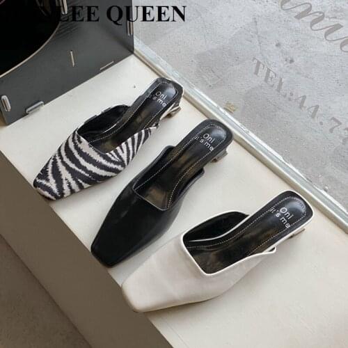 2021 New Spring Shoes Women Outdoor Slipper Square Toe Slip On Mule Fashion Zebra Pattern Low Heel Ladies Slide Zapatillas Mujer