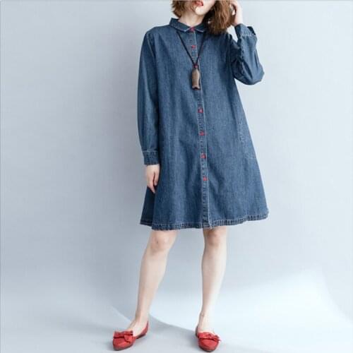 2019 New Spring Autumn New Loose Large size Denim Dress women fashion button pocket decoration fashion denim dress jacket LU671