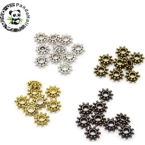 1Box 400PCS Mixed Color Flower Tibetan Style Spacer Beads, Cadmium Free & Lead Free & Nickel Free, 8.5x3mm, Hole: 3mm; about