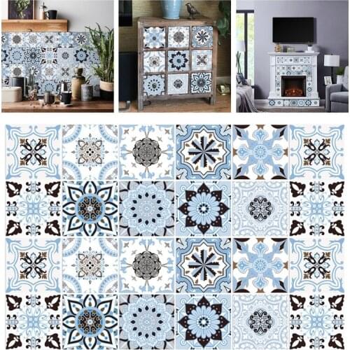 10pcs Backsplash Tile Stickers Blue Peel Stick Wall Sticky Waterproof Removable Tile Decals Stair Sticker for Bathroom Kitchen