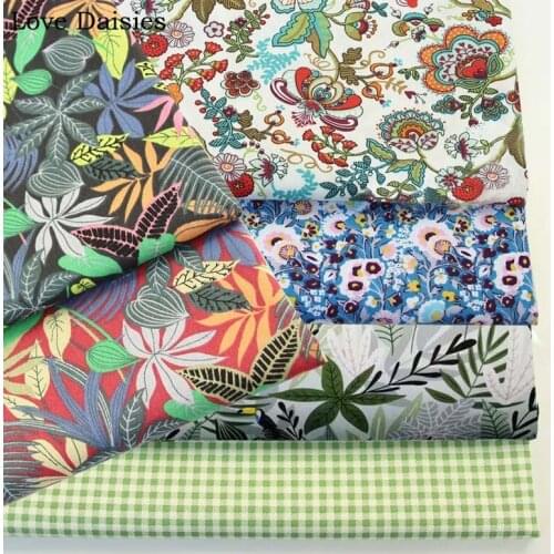 100% Cotton Twill RED BLACK BLUE WHITE Color Maple Leaves Flower Bird fabric for DIY Bedding Apparel Dress Craft Home Decor