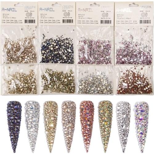 1440pcs/Bag Nail Rhinestones FlatBack Crystal AB Color Non HotFix Glass Stone Strass Loose Glitter Nail Art Decorations Tr#095