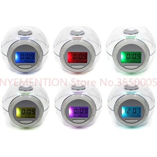 20pcs/lot Electronic Digital Transparent Multifunctional Calendar Alarm Clock with 7 Color Changing Light 6 Natural Sounds
