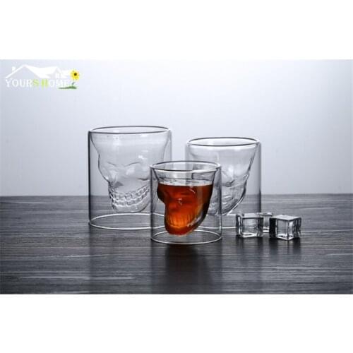 6pcs 75ml Shot Glass Cocktail Beer Skull Glass Whiskey Skull Head Vodka Shot Glass Drinking Ware for Home Office Bar Sets