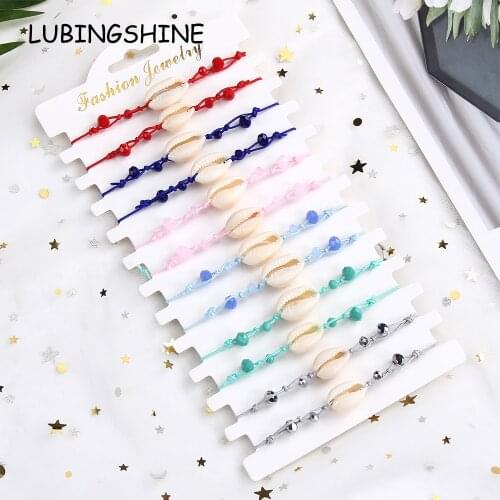 12pcs/lot Shell Charm Bracelet Handmade Braided Bracelets for Women Men Adjustable Crystal Beads Bracelet Bohemian Jewelry Gift