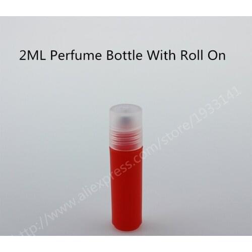 Free shipping 500pcs/lot 2ml Red plastic roll on bottles for essential oils roll-on refillable perfume bottle