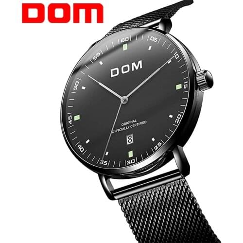 DOM Mens Watches Fashion Ultra Thin Wrist Watches For Men Waterproof Date Analog Dress Watch with Stainless Steel Mesh Band