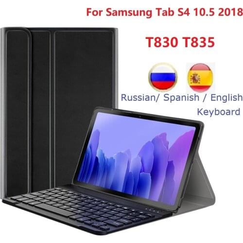 For Samusng Galaxy Tab S4 10.5'' 2018 T830 T835 T837 Case With Keyboard Spanish Russian For Samsung SM-T830 T835 Keyboard Case