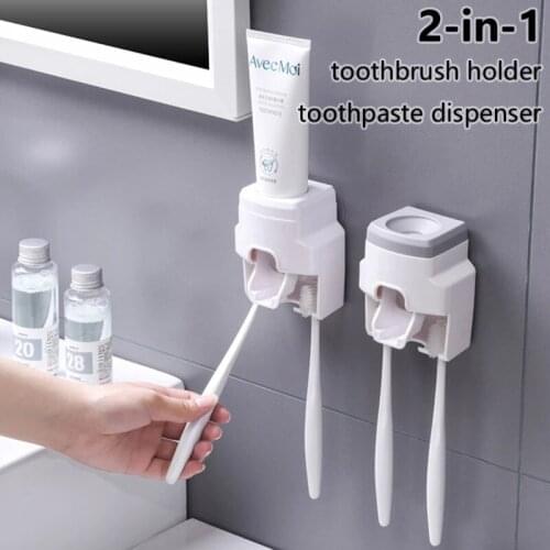 Toothbrush Holder Dustproof Wall Mounted Convenient Toothpaste Squeezer Toothpaste Dispenser For Bathroom SNO88