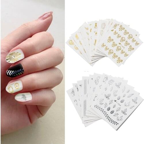30 Sheets Classic Silver Gold Bronzing Water Decals Stickers Flower Leaf Cat Manicure Nail Art Transfer Sticker Nails Art Sticke