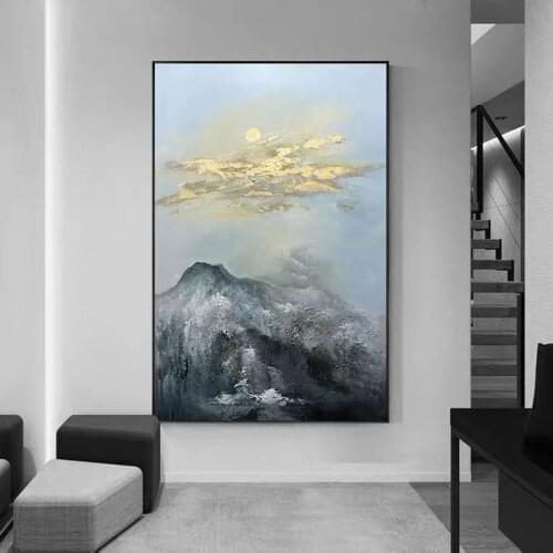 Large Size Home Decor Hand Painted Golden Mountain Landscape Art Wall Painting Canvas Paintings For Living Room Wall Picture