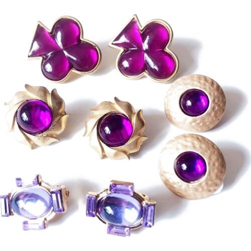Purple Styles Flower Geometric Resin Alloy Sweet Clip Earring
