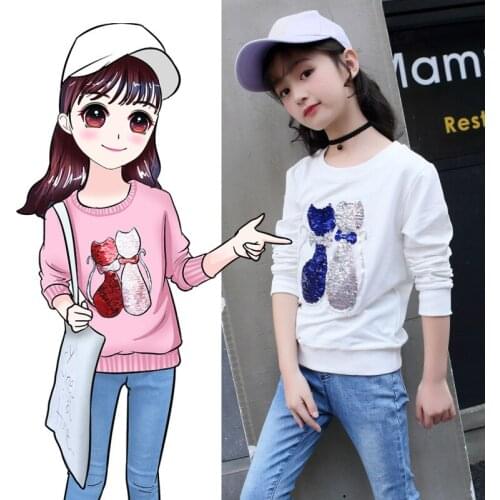 Teen Girls T-shirt Sequin Color Changes Long Sleeve Girls Tops Cute Children Clothing Teen Girl Shirts Kids Tees for 10 12 Ys