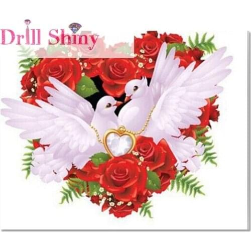 Dove rose heart diamond painting cross stitch ful 5D diamond embroidery wedding decoration square christmas gift