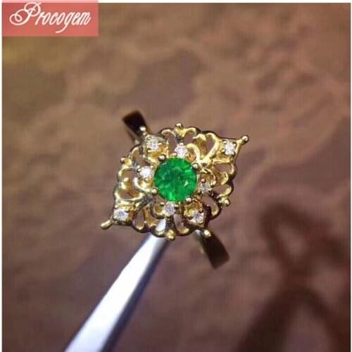 Natural Emeral Rings Round 3.5mm Genuine Gemstone Hollow Vintage Rings for Women girls 925 Sterling silve New fine Jewelry #194