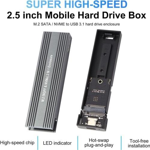 HDD External Enclosure Box M.2 SSD Case Disk NVME PCIE NGFF SATA Dual Protocol Type C To A Type C To C M.2 SATA / NVME To USB 3