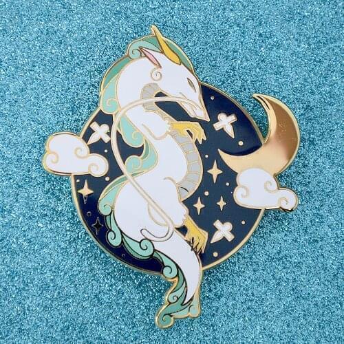 Beautiful Star Moon White Dragon Hard Enamel Pin Fashion Cartoon Cute Animal Medal Brooch Jewelry Spirited Aways Fans Gift