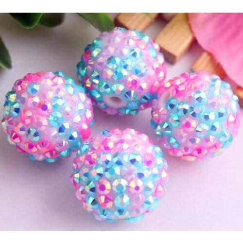 AAA Quality 20mm Chunky 100pcs/lot round Rhinestone Resin Confetti hotpink/Pink/aqua ab Rainbow beads for jewelry making